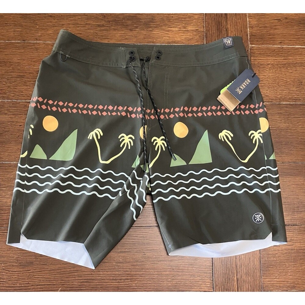 Roark Men's 33 Passage Primo 18 inch Island Time Board Shorts Swim Dark Military